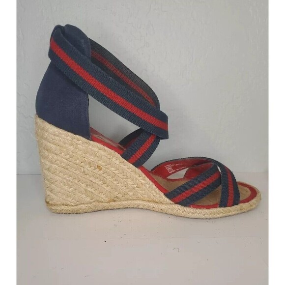 Ralph Lauren Red and Navy Wedge Sandals - Picture 5 of 8